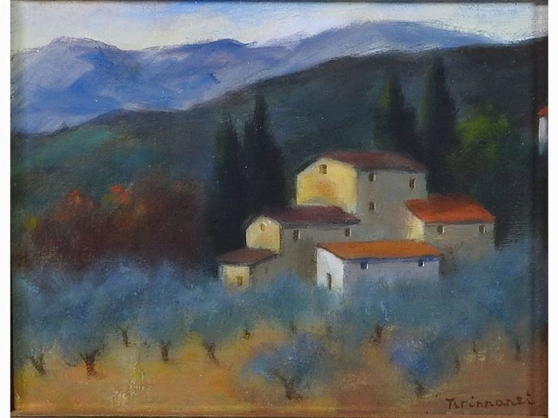 Nino Tirinnanzi - Paesaggio Toscano con Vedute di Casa