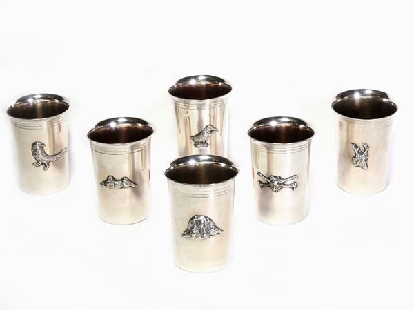 Serie di sei bicchieri da caccia in argento
