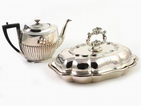 A Sheffield Serving Dish and A Silver-plated Teapot