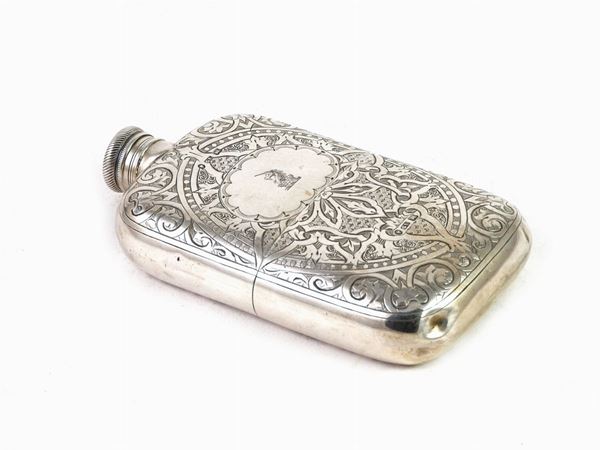 A silver hip flask