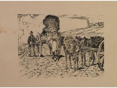 Scorcio di Strada con Carrozze e Figura