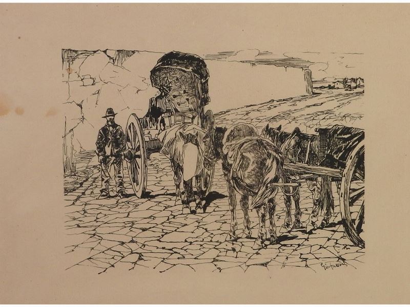 Giovanni Fattori - Scorcio di Strada con Carrozze e Figura