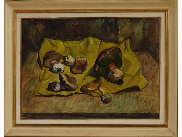 Umberto Mariotti : Still Life with Mushrooms  ((1905-1971))  - Auction House-Sale: Furniture, Old Master Paintings and Jewels from florentine house. - II - Maison Bibelot - Casa d'Aste Firenze - Milano