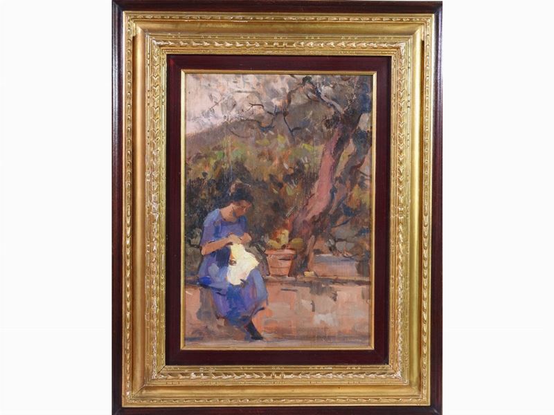 Ludovico Tommasi - Scorcio di Giardino con Ricamatrice