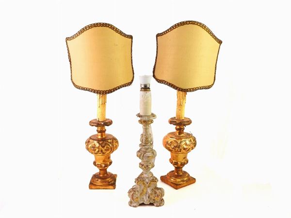 A Pair of Giltwood Portapalmette and a Pricket