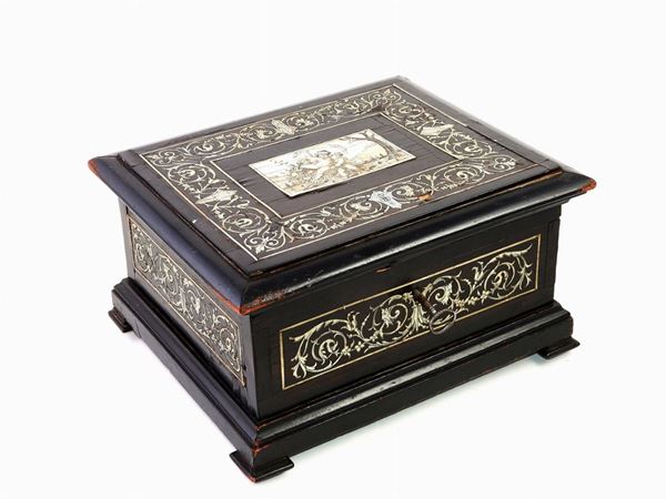 An Ebonized Wood and Ivory Jewelry Box