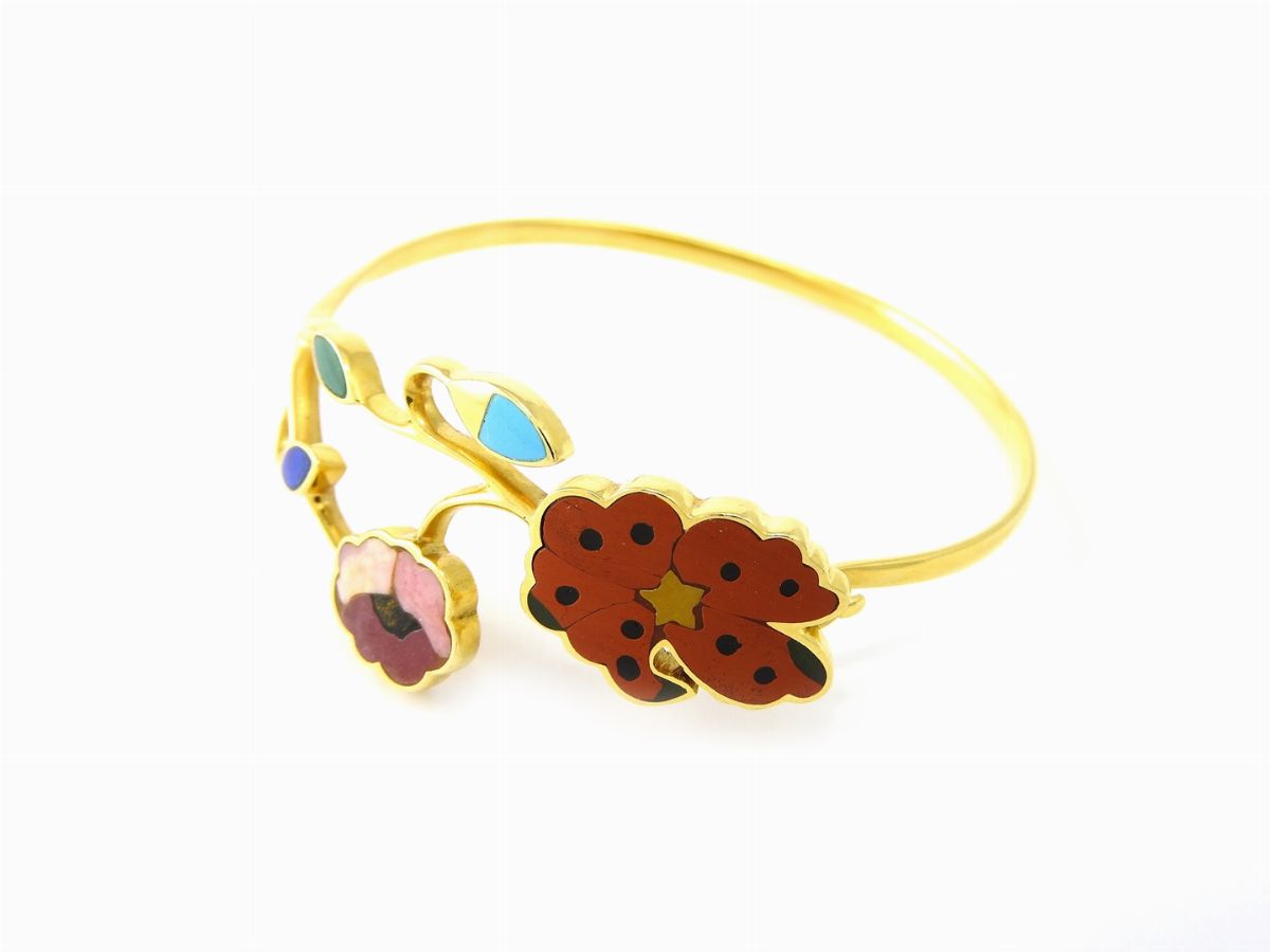 Bracciale Rigido Gucci in Oro Giallo e Pietre Dure