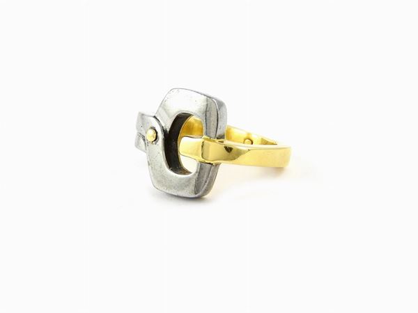 Yellow gold and stainless steel Gucci ring