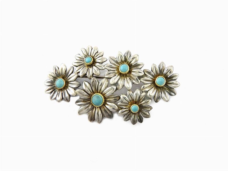 Spilla Gucci in Argento, Oro Giallo e Turchesi