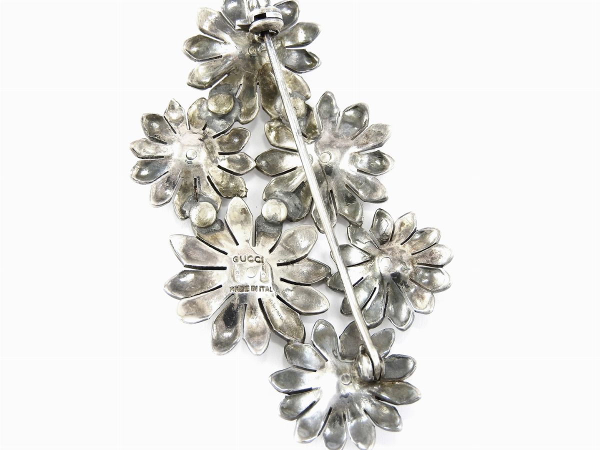 Spilla Gucci in Argento, Oro Giallo e Turchesi