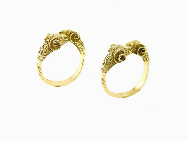Pair of 14Kt yellow gold animalier-shaped rings