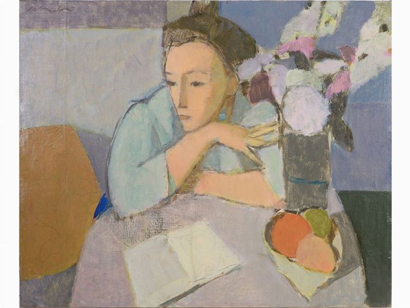 Aldo Salvadori - Veduta D'interno con Figura Femminile 1975