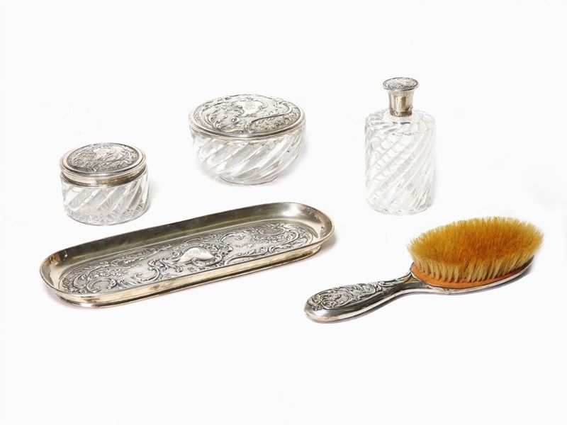 Parte di Servito da Toilette in Vetro e Argento