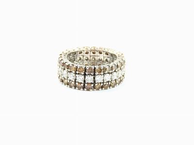 Anello a Fascia Morbida in Oro Bianco, Diamanti Incolori e Brown