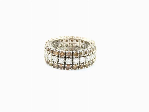 White gold woven band ring with colourless and brown colour diamonds  - Auction Jewels and Watches - Maison Bibelot - Casa d'Aste Firenze - Milano