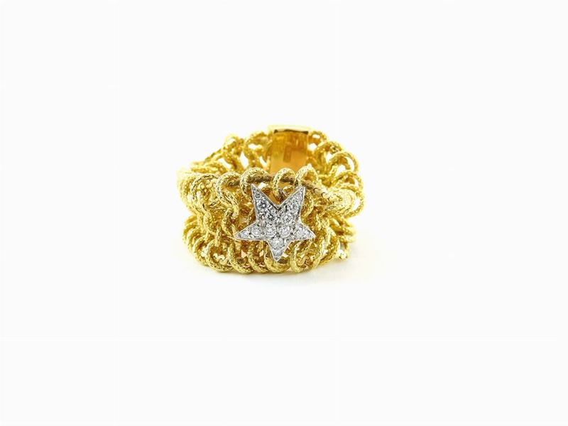 Anello a Fascia in Oro Giallo e Bianco con Diamanti