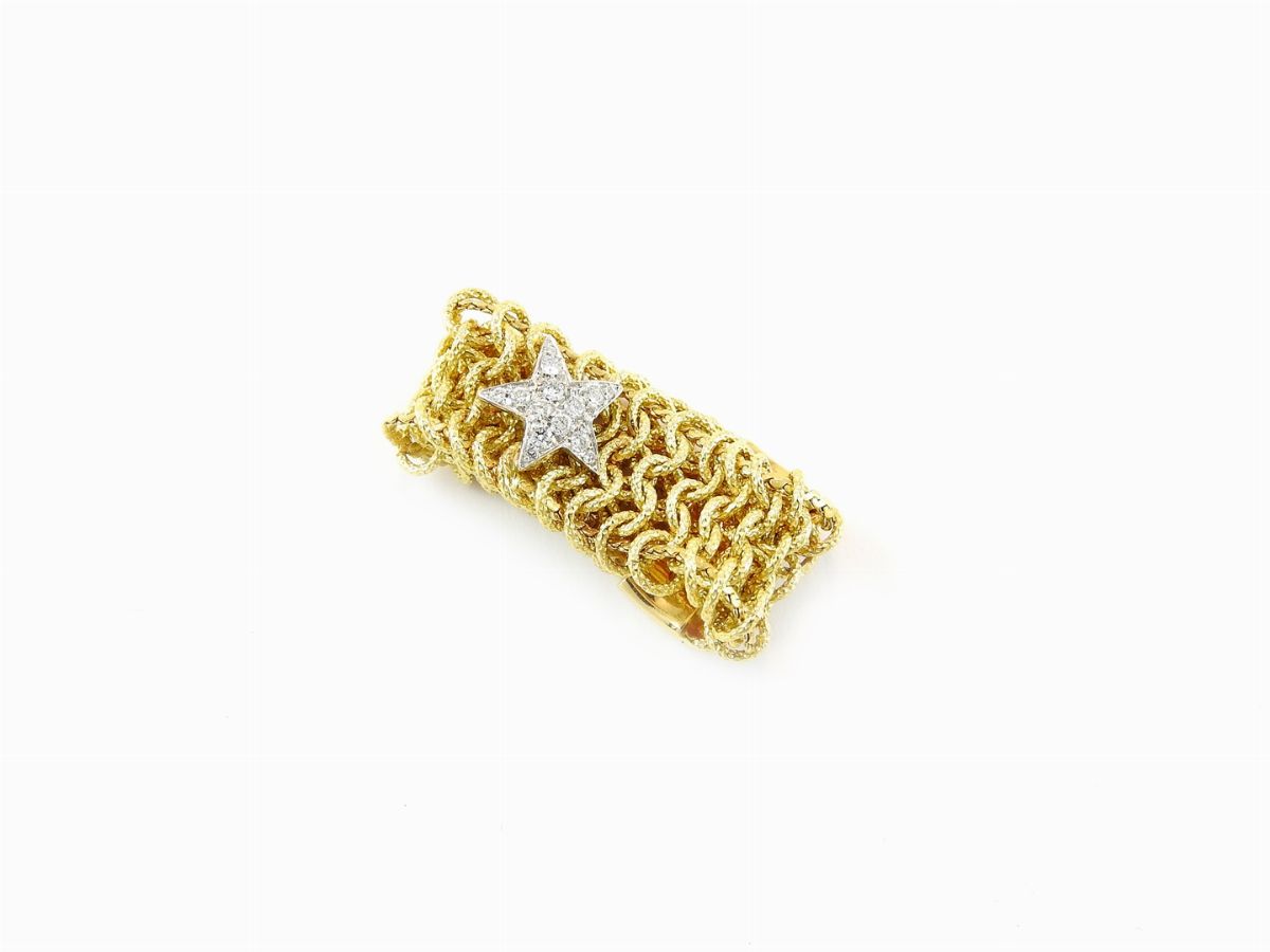 Anello a Fascia in Oro Giallo e Bianco con Diamanti