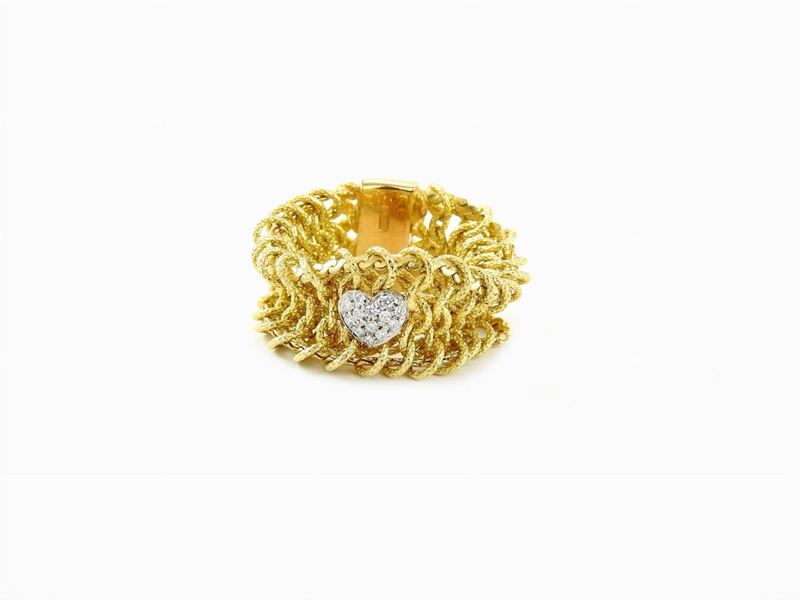 Anello a Fascia in Oro Giallo e Bianco con Diamanti