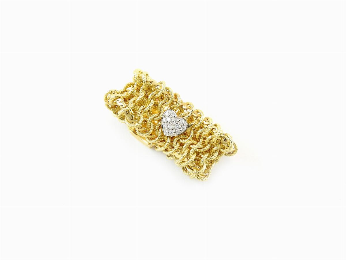 Anello a Fascia in Oro Giallo e Bianco con Diamanti