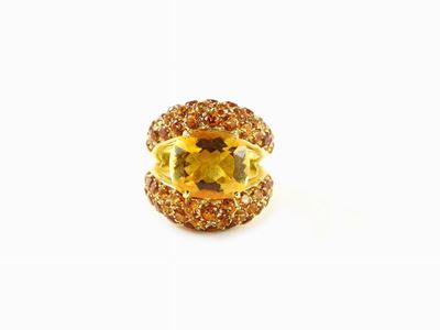 Anello in Oro Giallo e Quarzi Citrini