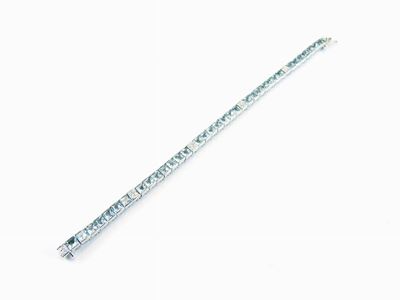 Bracciale in Oro Bianco, Diamanti e Acquemarine