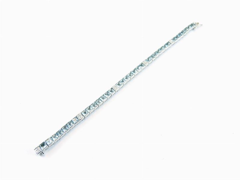 Bracciale in Oro Bianco, Diamanti e Acquemarine