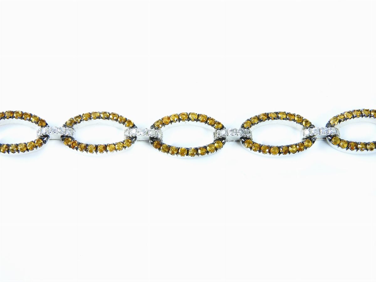 Bracciale in Oro Bianco, Diamanti e Quarzi Citrini