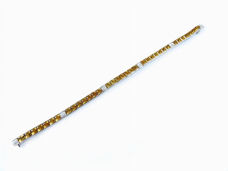 Bracciale in Oro Bianco, Diamanti e Quarzi Citrini