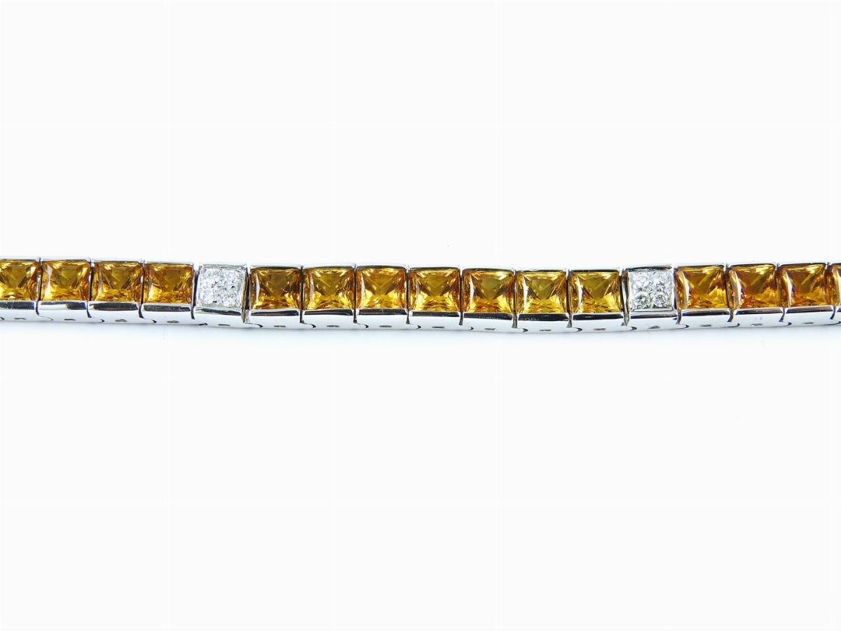 Bracciale in Oro Bianco, Diamanti e Quarzi Citrini