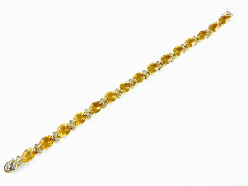 Bracciale in Oro Giallo, Diamanti e Quarzi Citrini