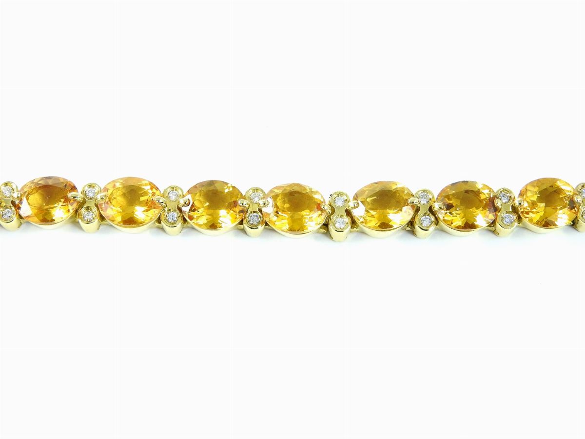 Bracciale in Oro Giallo, Diamanti e Quarzi Citrini
