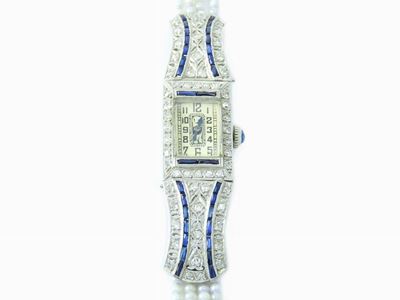 Orologio da Polso Abra Watch per Donna in Platino, Diamanti, Perle e Zaffiri