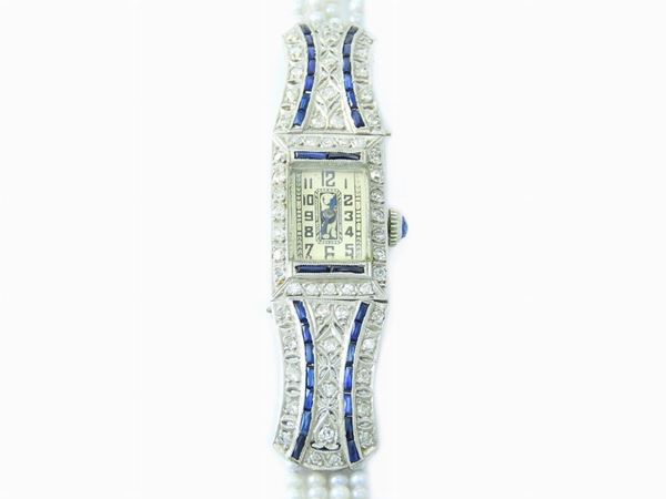 Orologio da polso Abra Watch per donna in platino, diamanti, perle e zaffiri