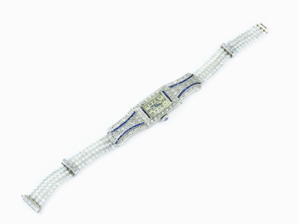 Orologio da Polso Abra Watch per Donna in Platino, Diamanti, Perle e Zaffiri