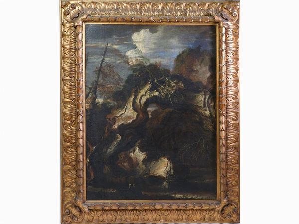 Scuola napoletana del XIX secolo - Rocky Landscape with Figures