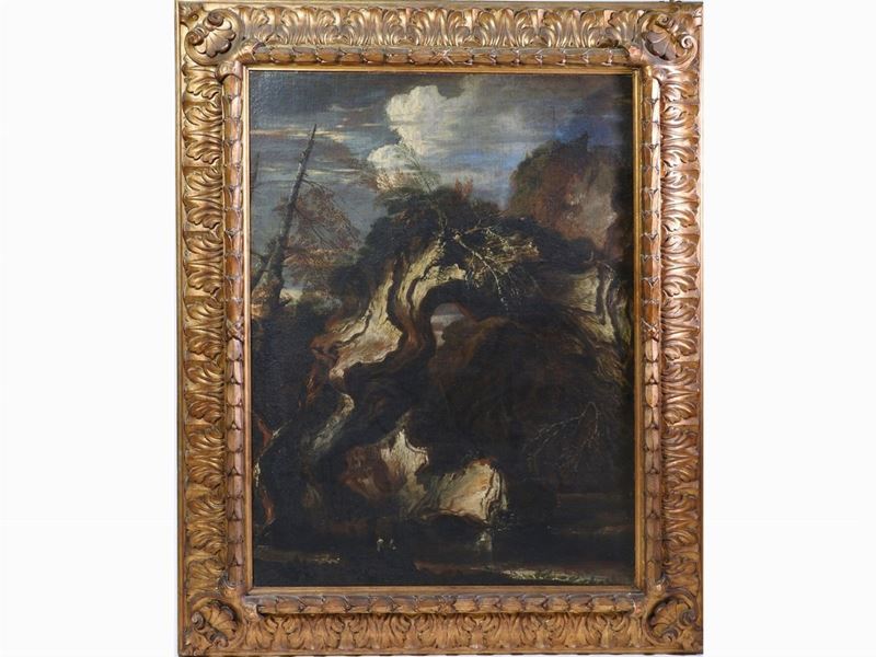 Scuola Napoletana del XIX Secolo - Paesaggio Roccioso con Figure