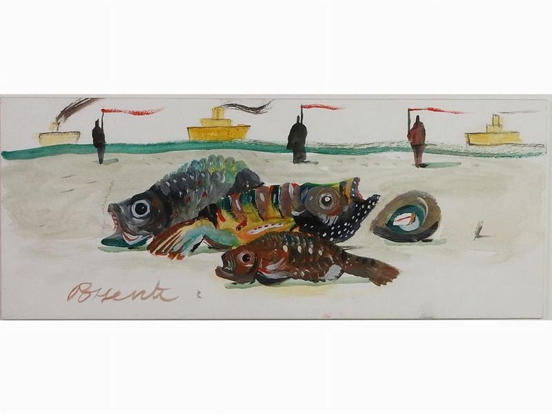 Antonio Possenti - Paesaggio Marino con Natura Morta con Pesci