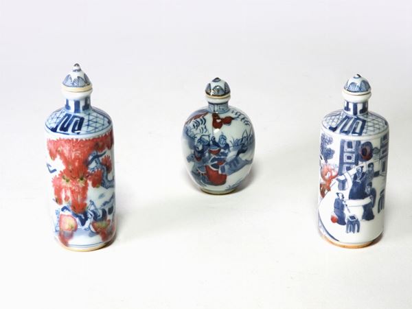 Three Painted Porcelain Snuff Bottles