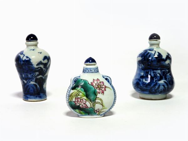 Three Painted Porcelain Snuff Bottles