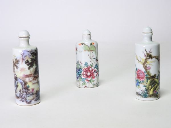 Three Painted Porcelain Snuff Bottles