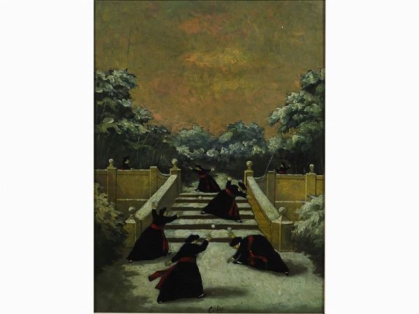 Nino Caff&#232; - Snowy Landscape with Priests