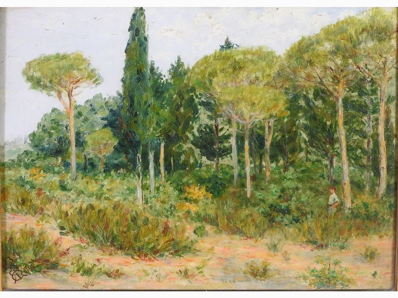 Pio Roberto Gatteschi - Paesaggio di Campagna con Figura