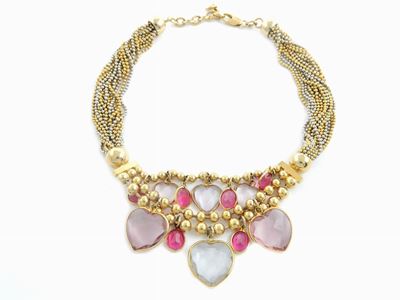 Collana in Metallo Dorato e Argentato e Vetro, Bijoux Cascio