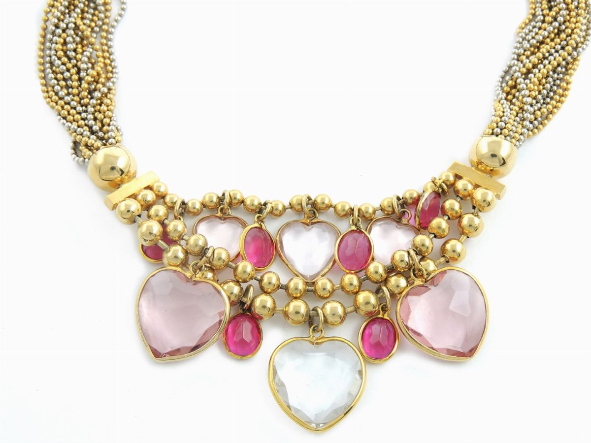 Collana in Metallo Dorato e Argentato e Vetro, Bijoux Cascio