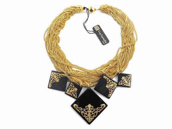 Goldtone metal and resin necklace, Guy Laroche