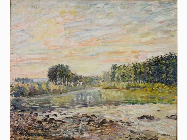 Guido Borgianni : Landscape with The Arno River 1959  ((1915-2011))  - Auction Modern and Contemporary Art - III - Maison Bibelot - Casa d'Aste Firenze - Milano
