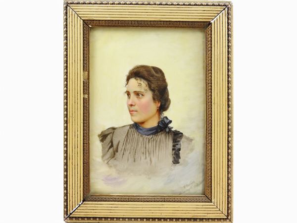 Giuseppe Bertini : Ritratto femminile  ((1825-1898))  - Asta Arredi e dipinti antichi - I - Maison Bibelot - Casa d'Aste Firenze - Milano