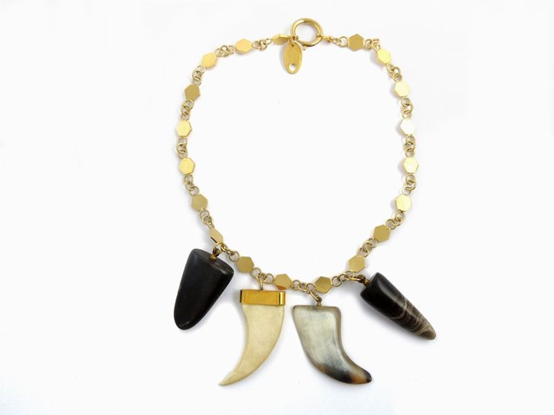 Collana in Metallo Dorato e Osso, Bijoux Bozart
