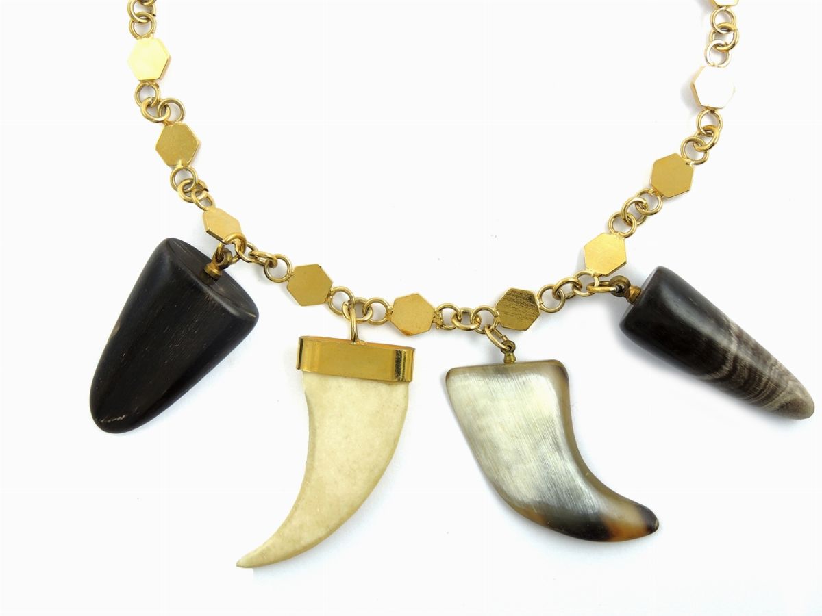 Collana in Metallo Dorato e Osso, Bijoux Bozart