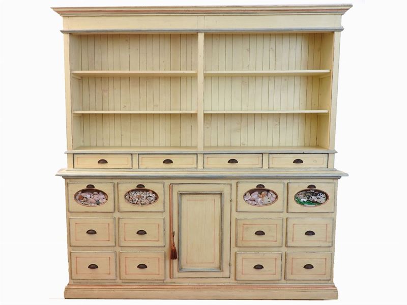 Grande Credenza a Due Corpi in Legno Laccato Giallo